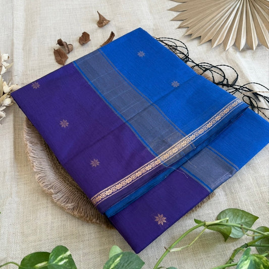 Dark Blue with Sky Blue Pure Cotton Saree