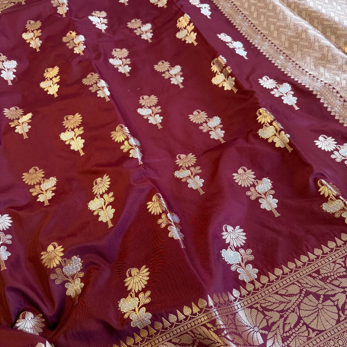 Deep Wine Banarasi Russian Silk Saree