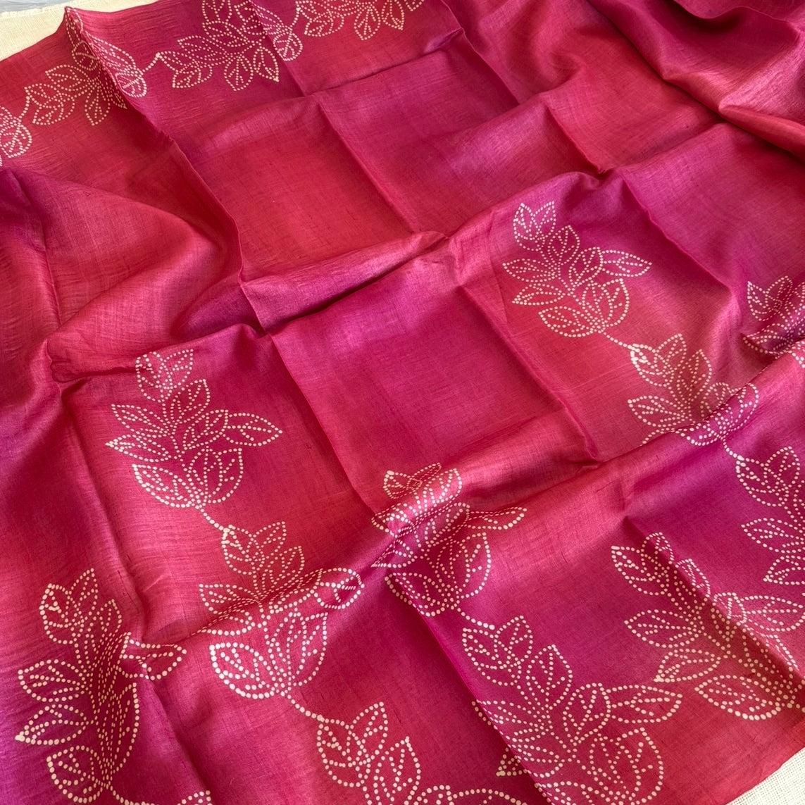 Rich Rani Pink Pure Tussar Silk Saree