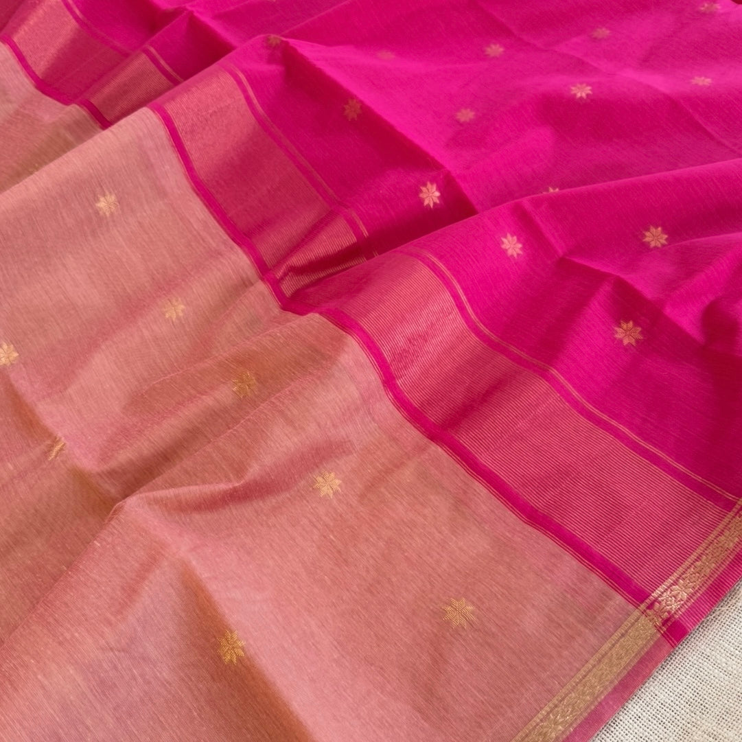 Lotus Pink with Rani Pink Pure Cotton Saree