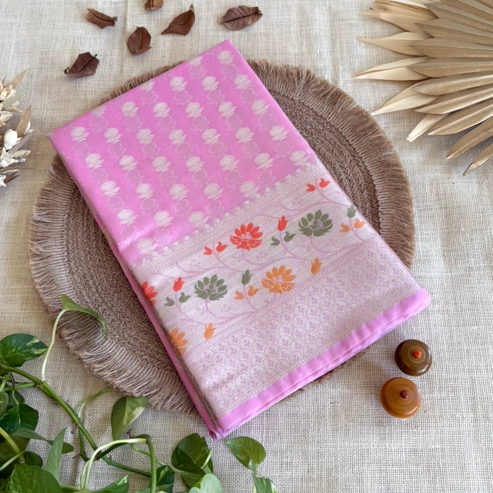 Pastel Pink Khadi Georgette Siik Saree