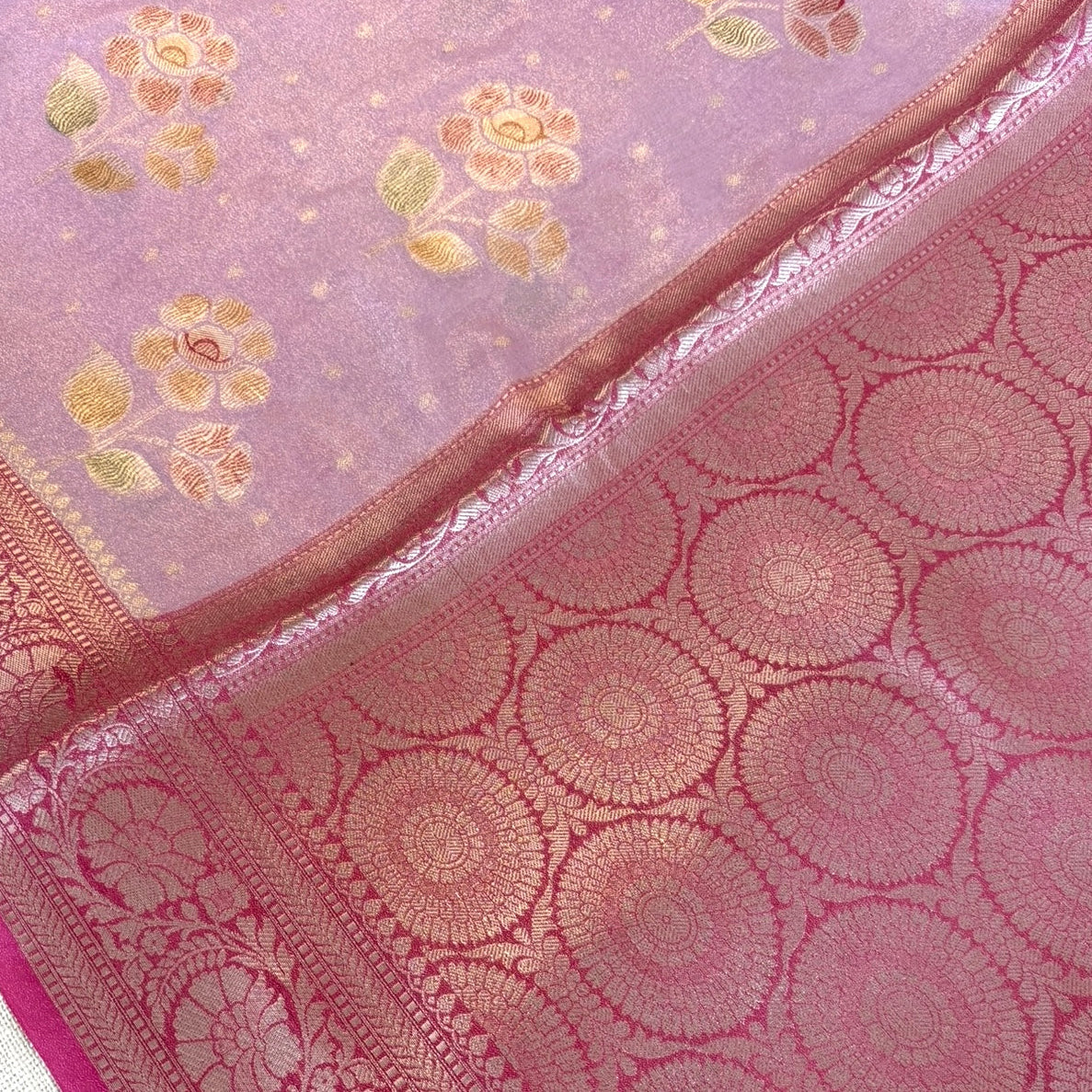 Pastel Pink Floral Soft Tissue Silk Saree