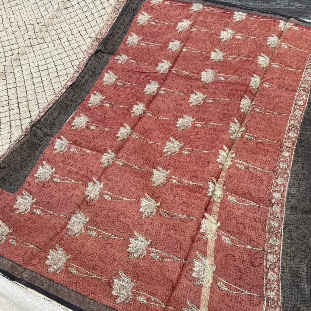 Beige Maroon Floral Pure Kota Doriya Saree
