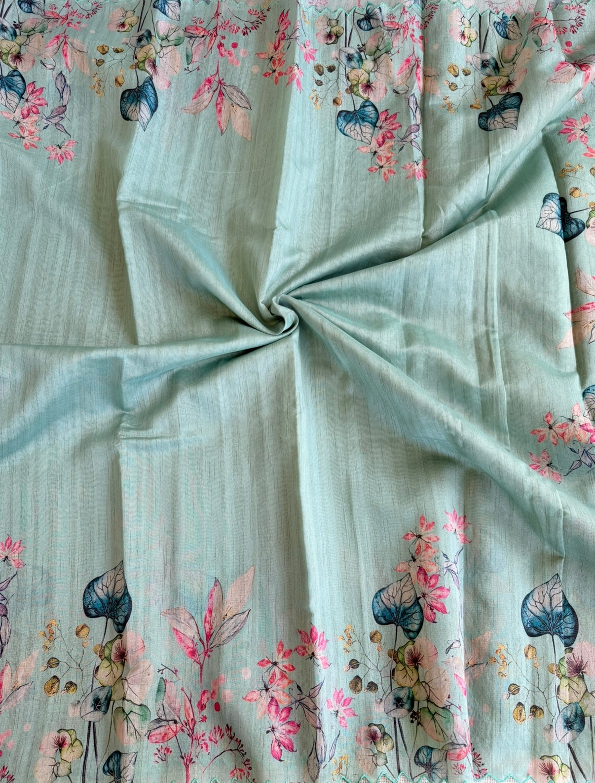 Sea Green Floral Semi Tussar Saree