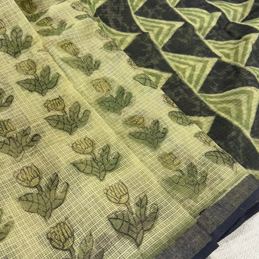 Olive Ajrakh Pure Kota Doriya Saree