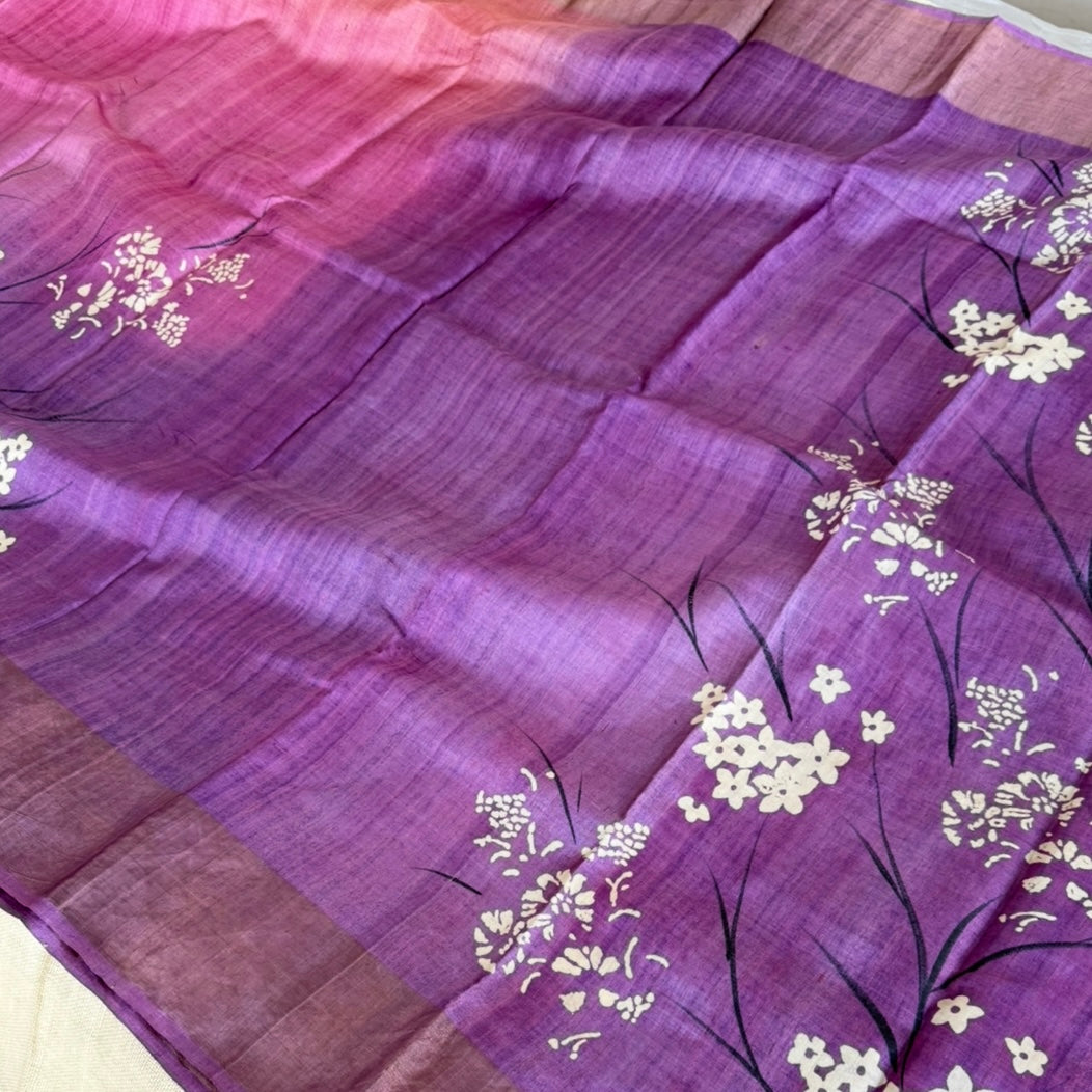 Purple Lilac Pure Tussar Silk Saree