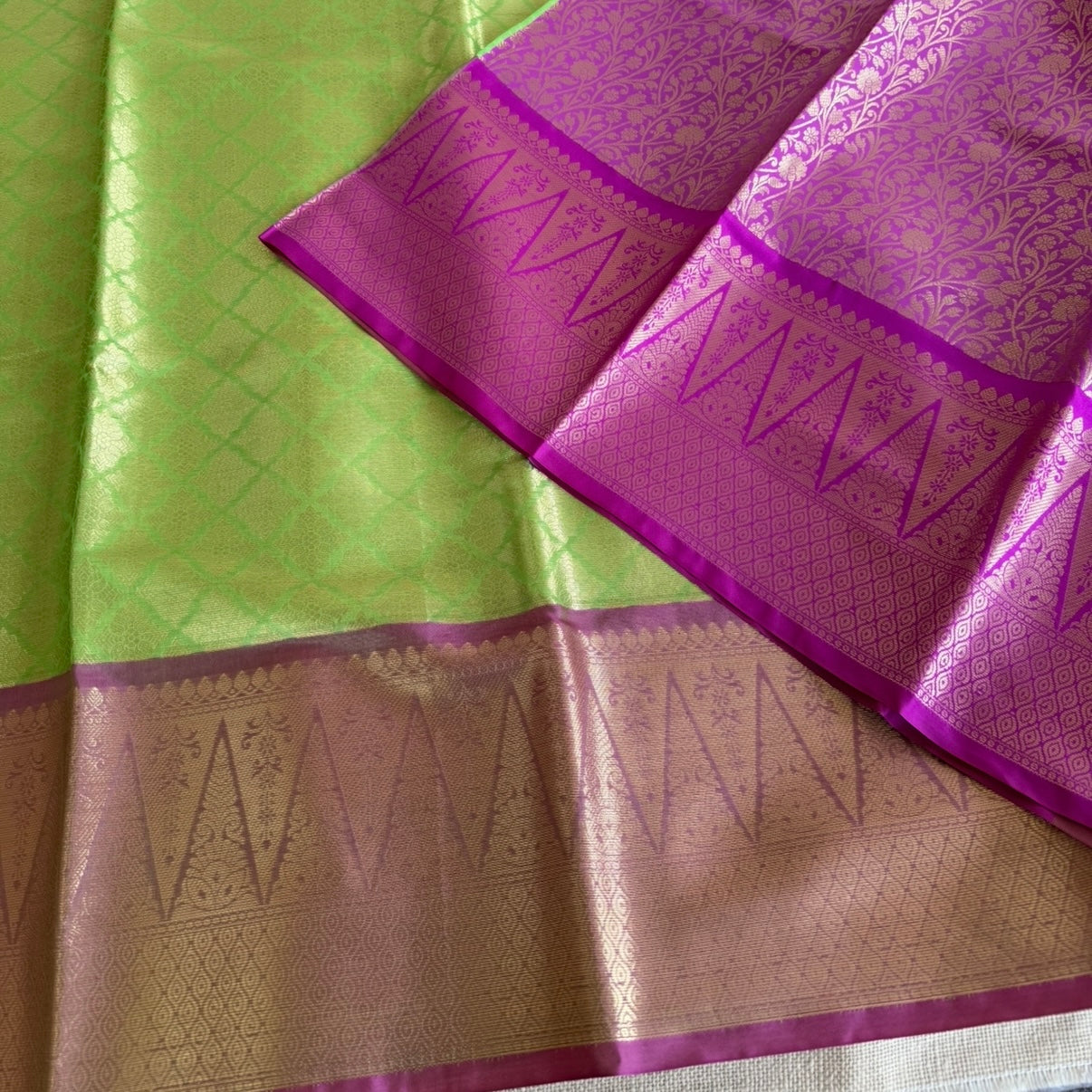 Parrot Green with Pink Katan Semi Silk Saree