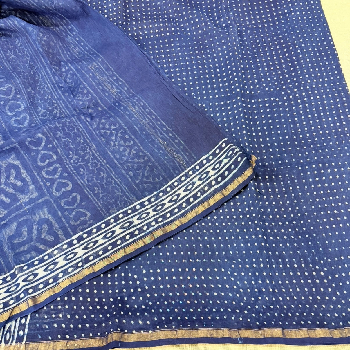 Nayantara inspired Indigo Chanderi Silk Cotton Saree