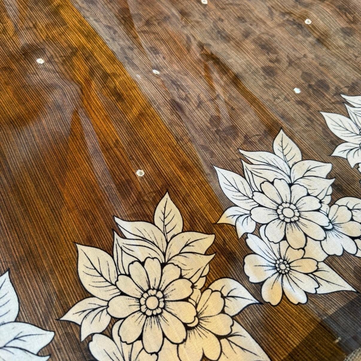 Brown Floral Semi Tussar Saree