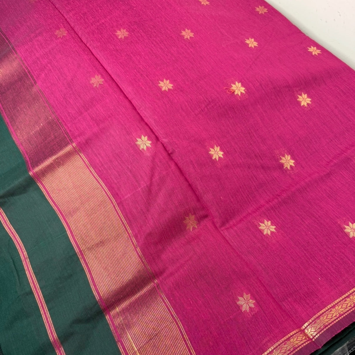 Green with Pink Maheshwari cotton saree