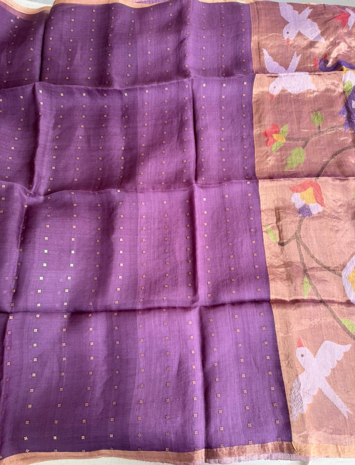 Lavender n Purple Pure Muslin Sequin Paithani Pallu Saree