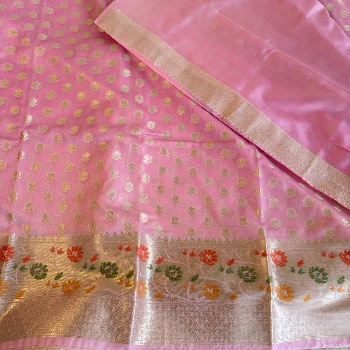 Pastel Pink Khadi Georgette Siik Saree