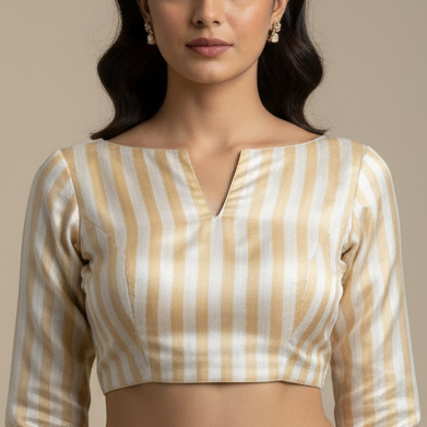 Ivory Gold Statement Stripes Pure Tissue Blouse Fabric