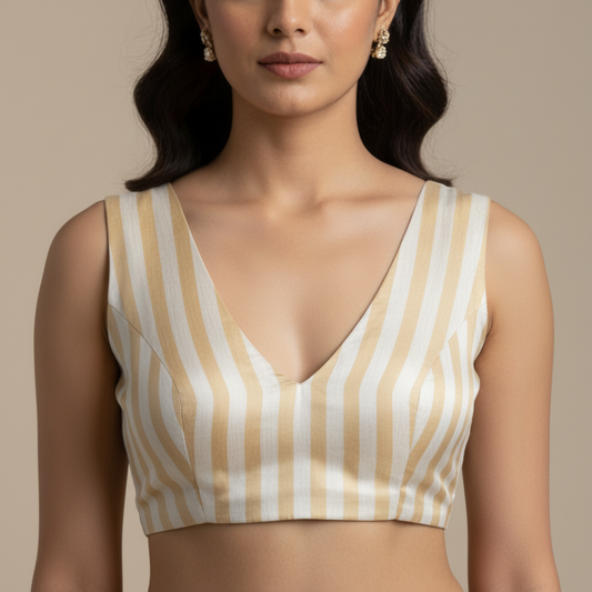 Ivory Gold Statement Stripes Pure Tissue Blouse Fabric