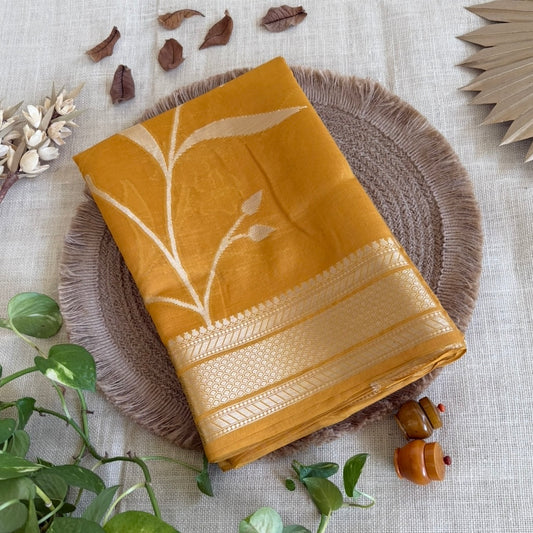 Mustard Pure Raw Mango Banarasi Silk Saree