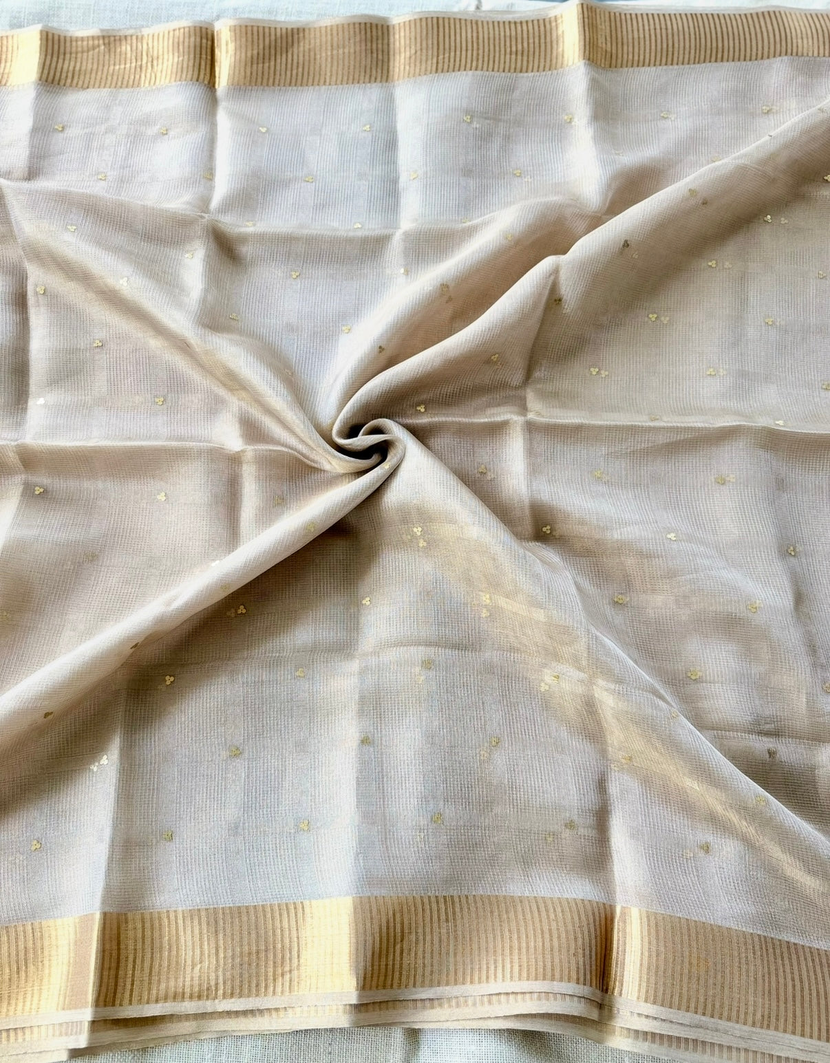 Beige Sequin Tissue Silk Saree