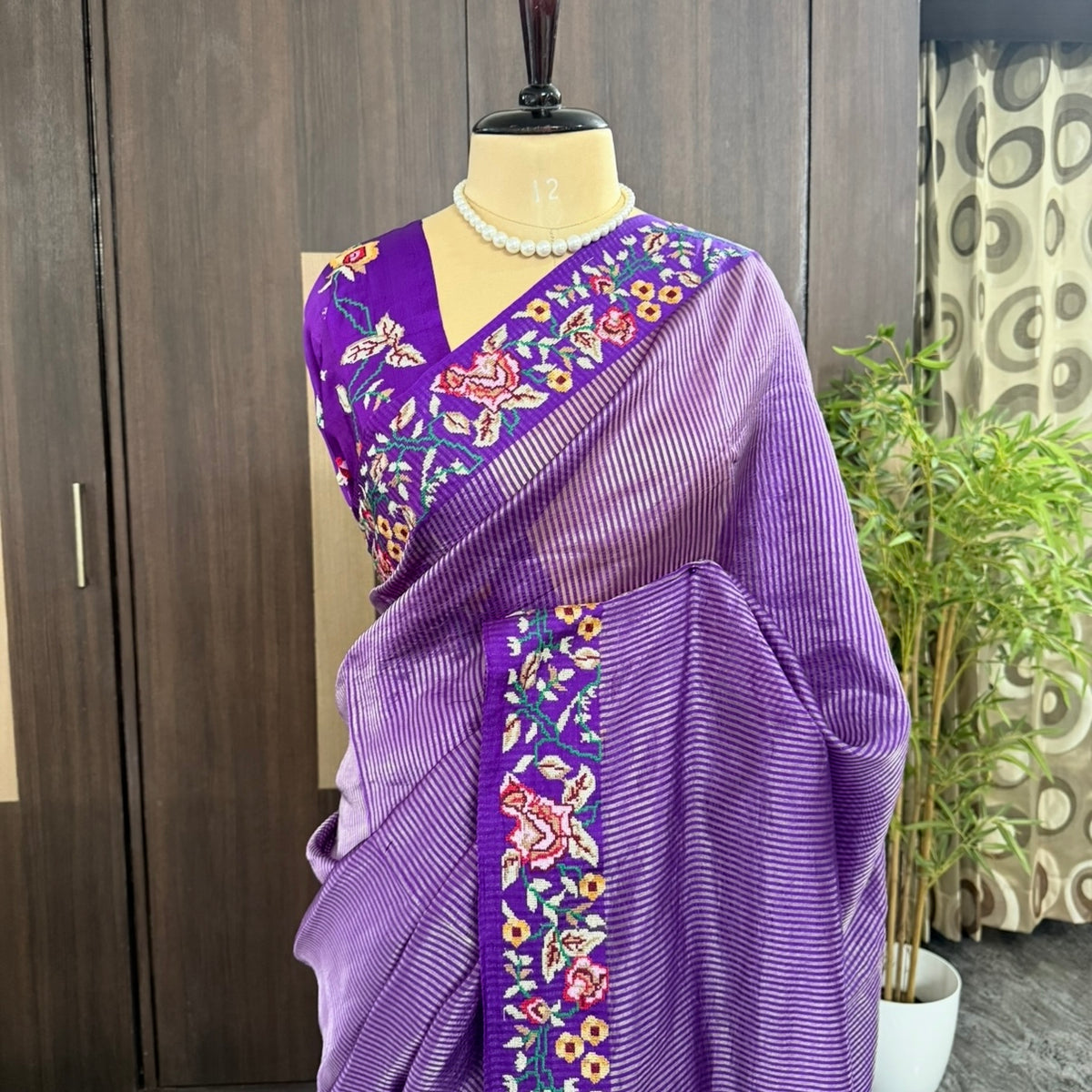 Purple Pure Tissue Embroidery Silk Saree