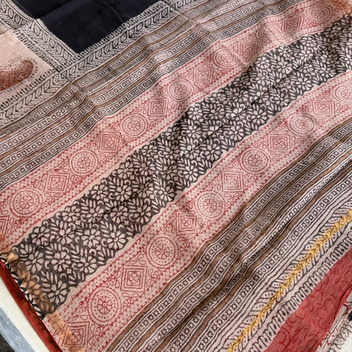 Black with Beige Pure Kota Doriya Saree