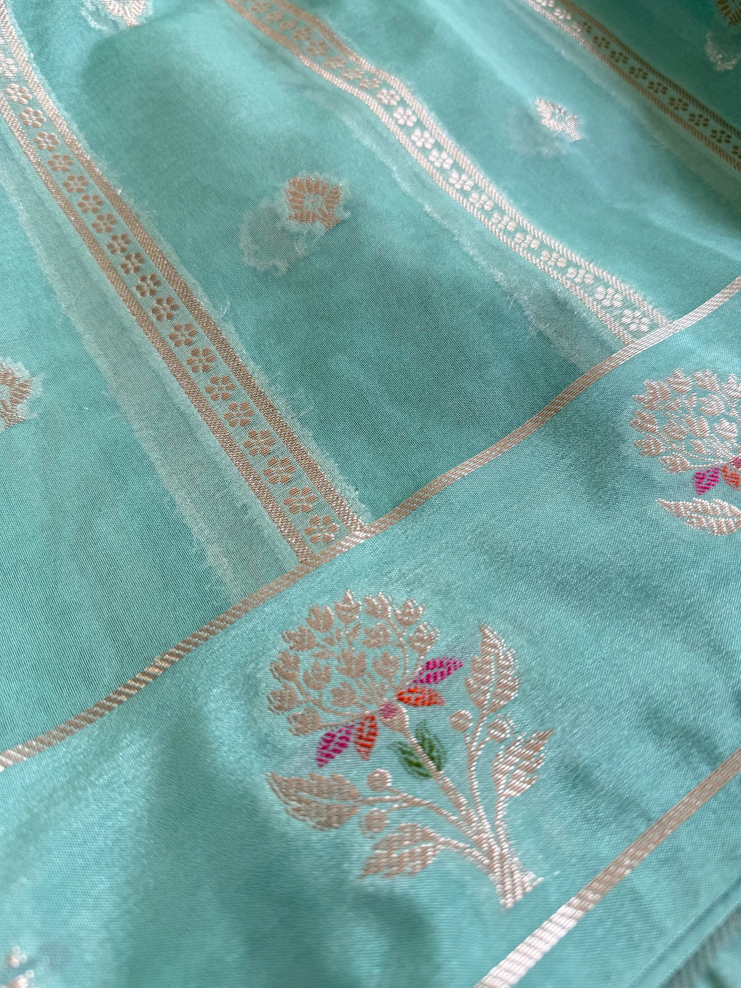 Turquoise Stripes Meena Georgette Saree