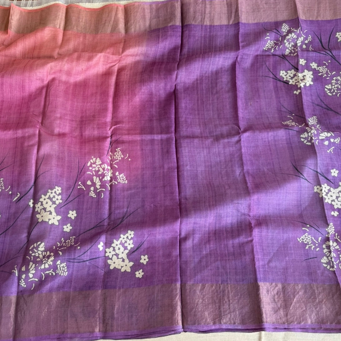 Purple Lilac Pure Tussar Silk Saree
