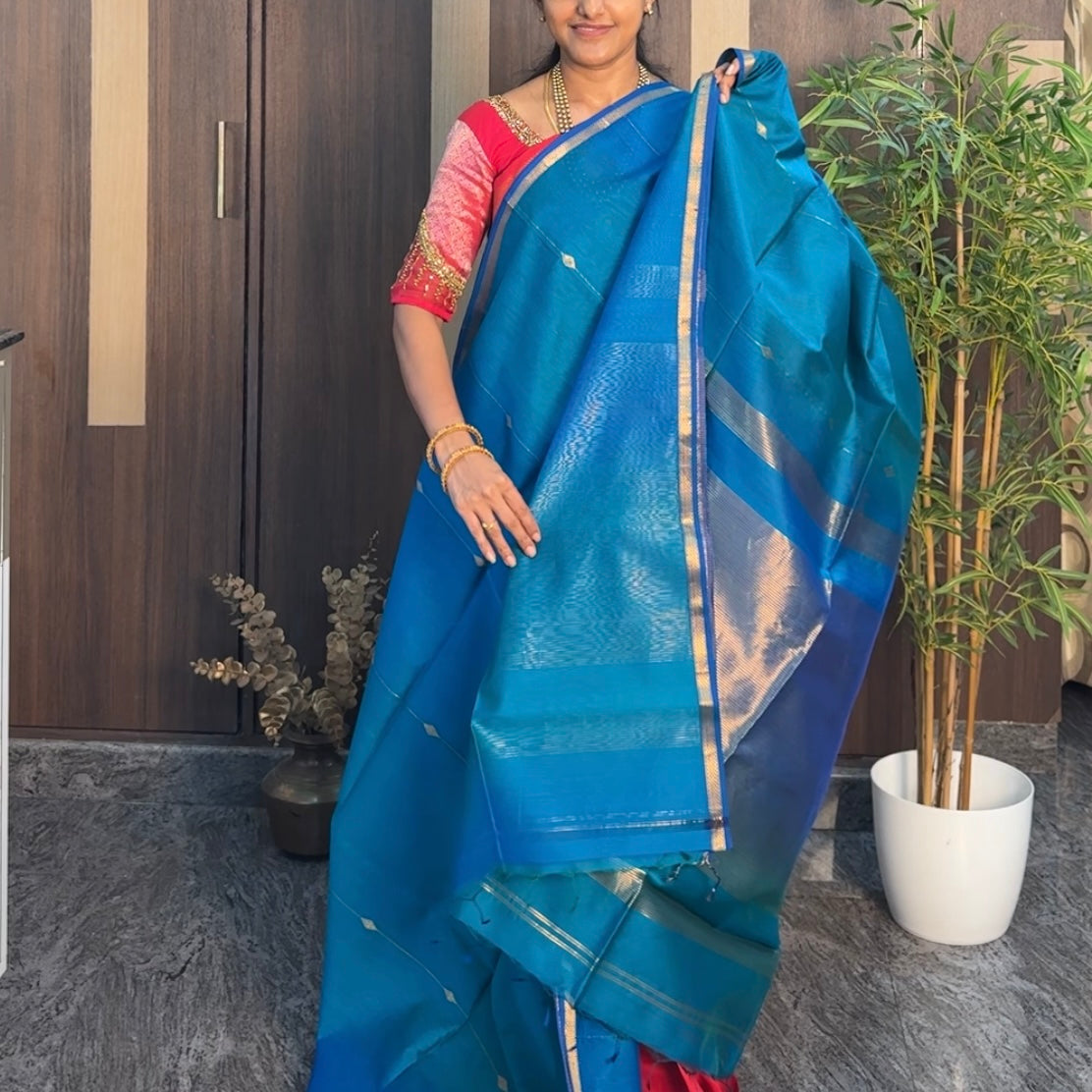 Blue Dual Shade Maheshwari Silk Cotton Saree