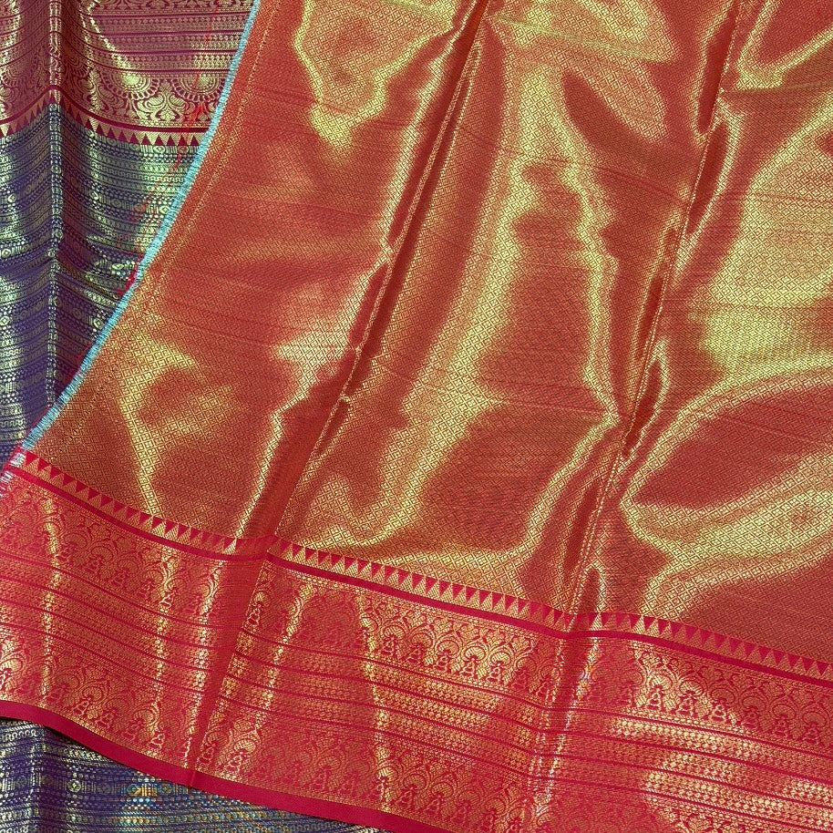 Maroon with Gold Katan Semi Silk Saree - Vini's Ethnic