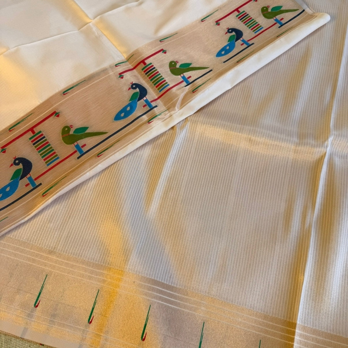Off White Paithani Semi Silk Saree