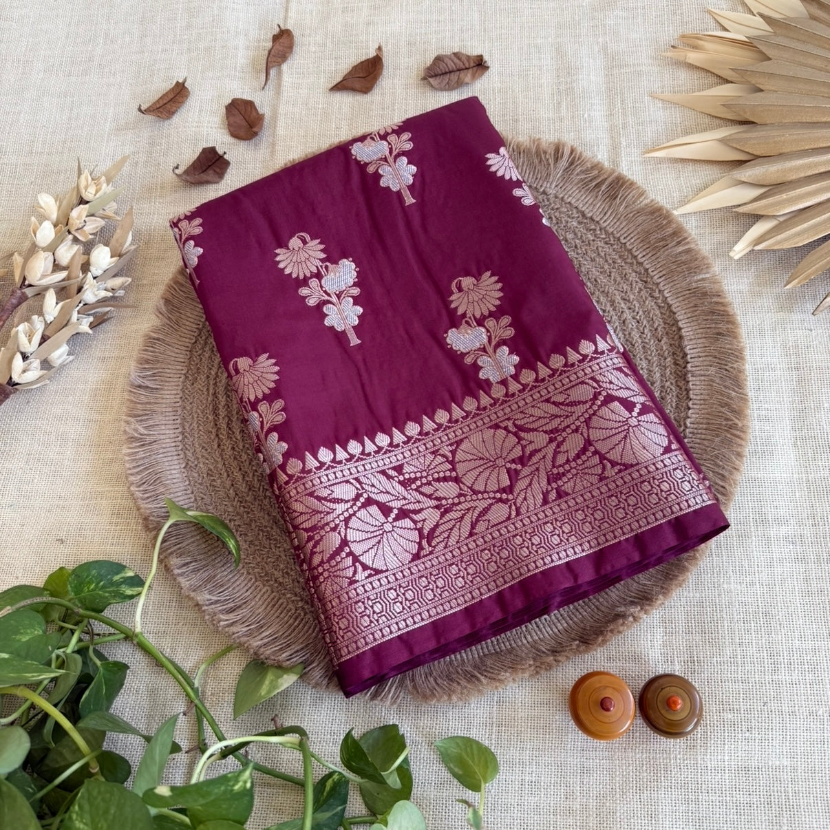 Deep Wine Banarasi Russian Silk Saree