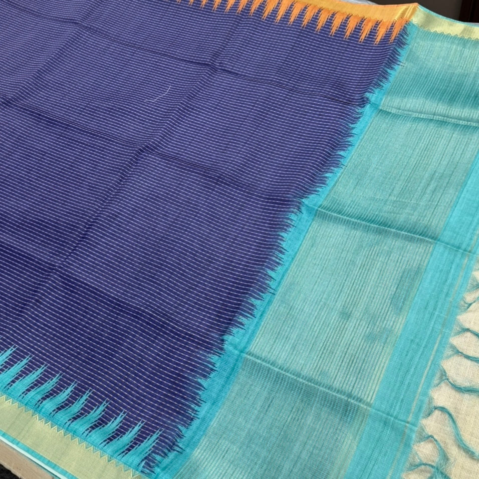 Royal Blue Semi Tussar Saree