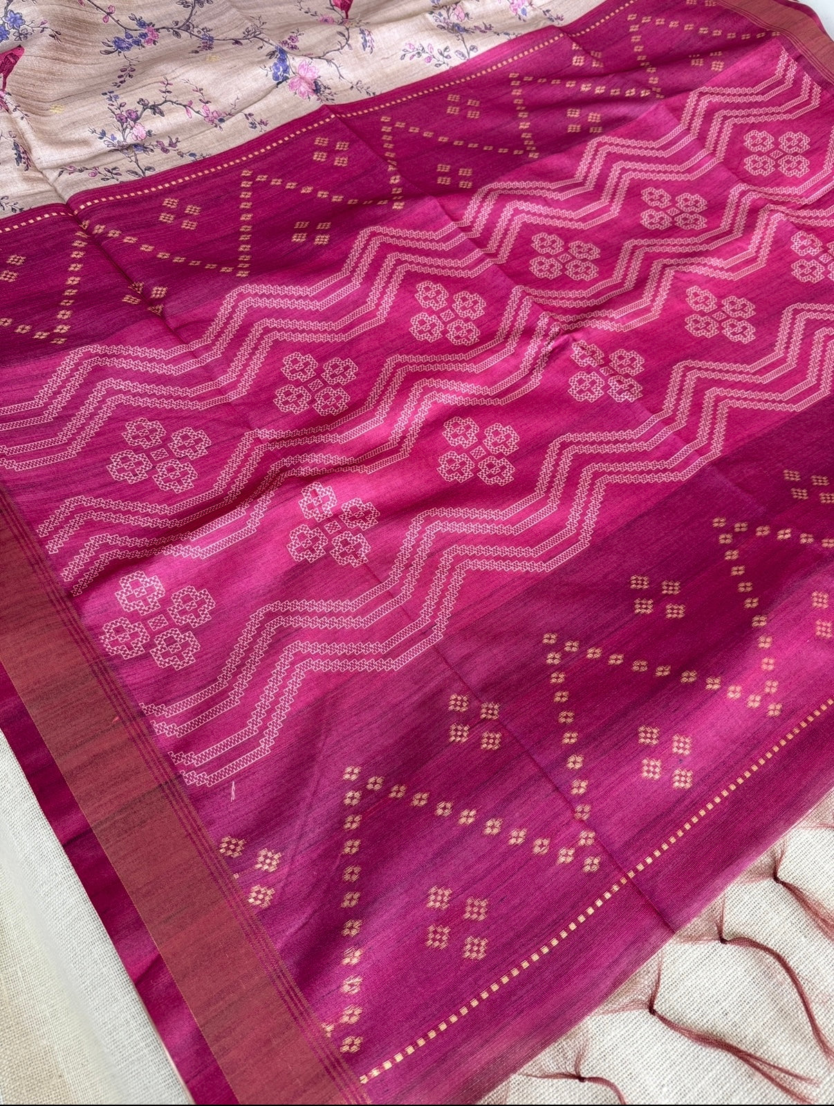 Pink Bird Semi Tussar Saree