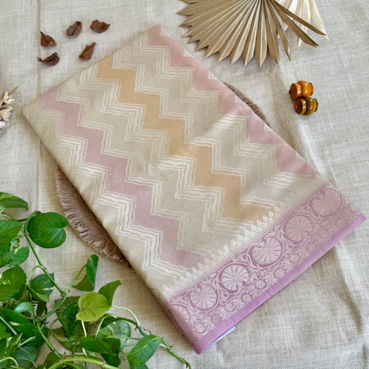 Pink Zigzag Floral Soft Tissue Silk Saree