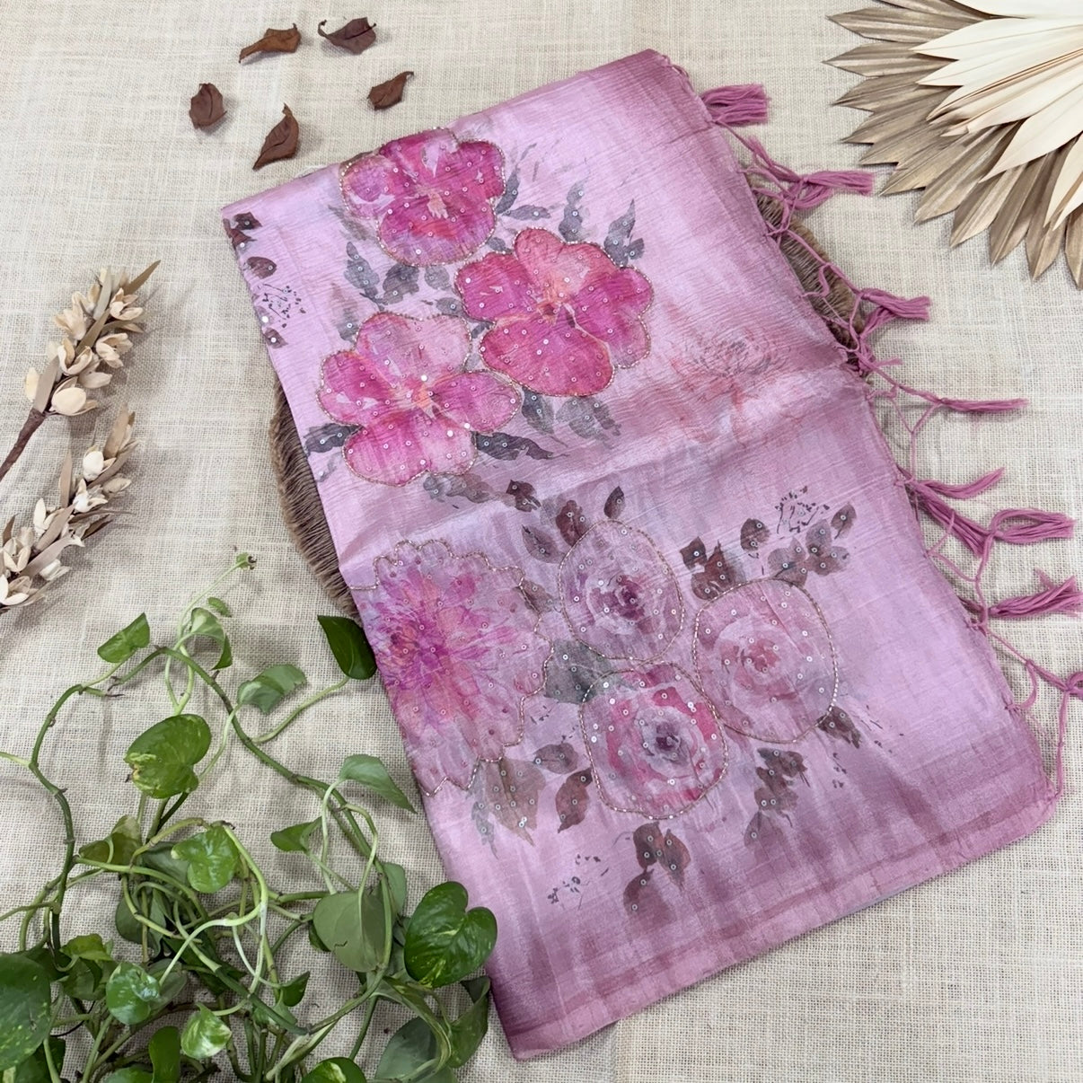 Pink Fancy Crepe Designer Saree 