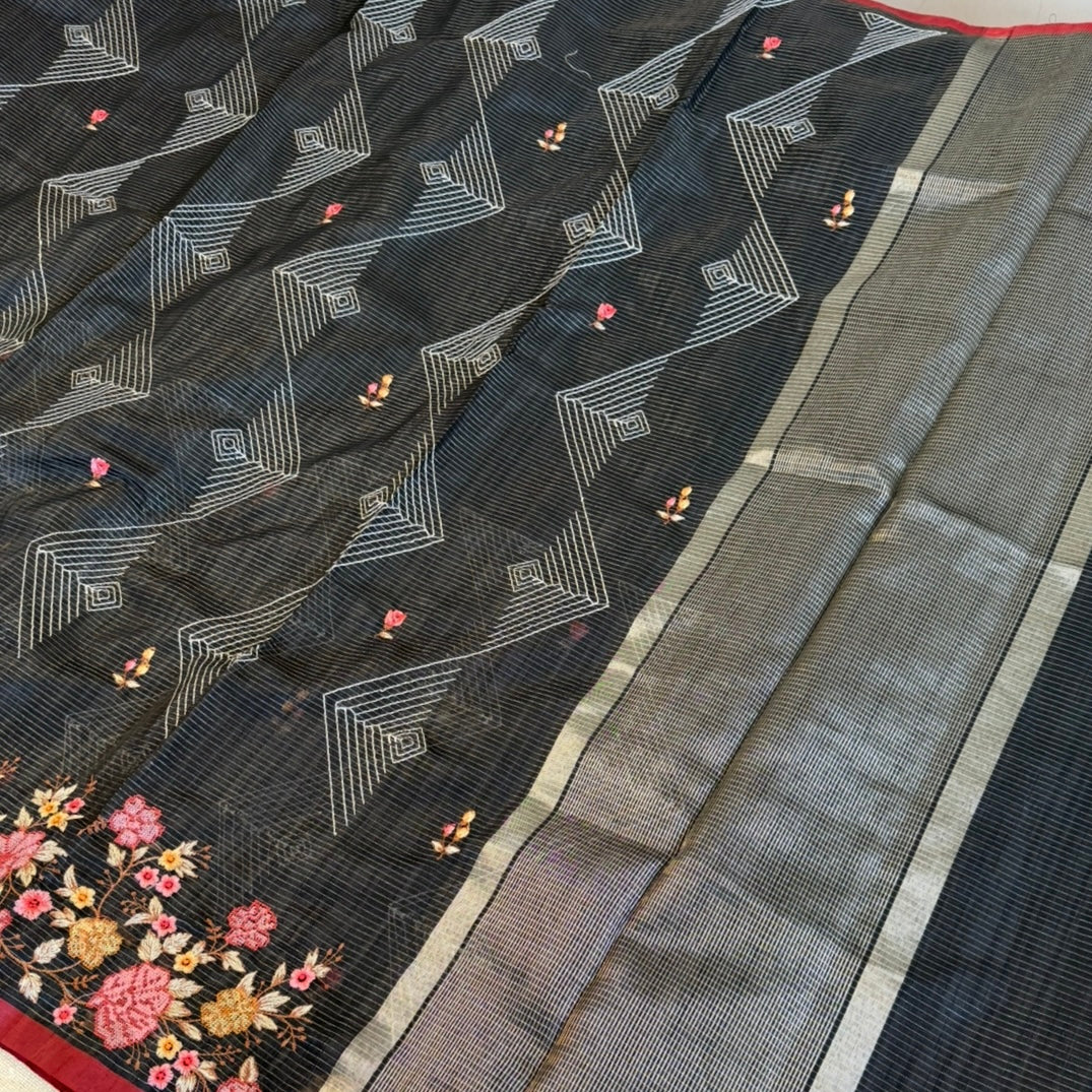 Black Kota Tissue Embroidery Saree