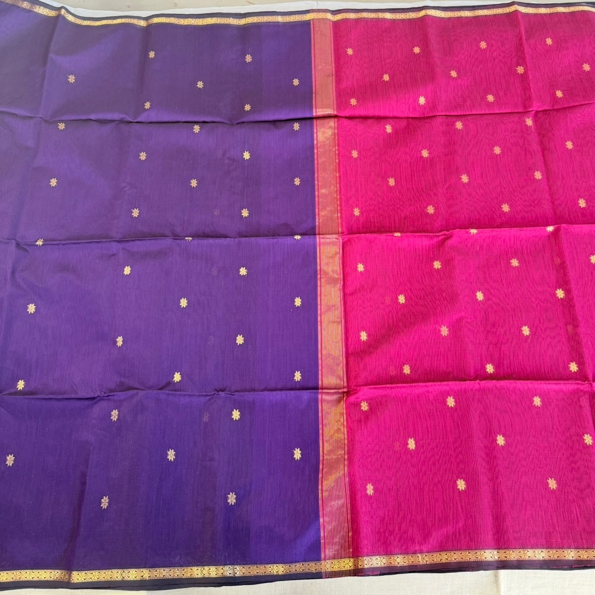 Purple Maheshwari Silk Cotton Saree Pink Pallu