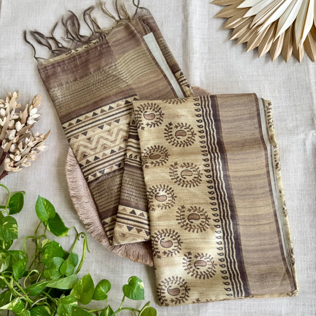 Beige Madhubani Semi Tussar Saree