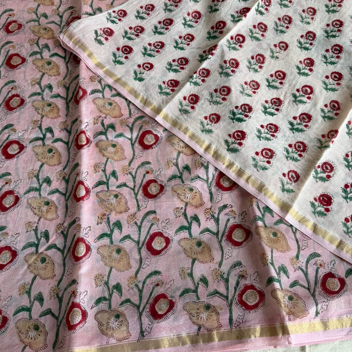 Pink Floral Chanderi Silk Cotton Saree