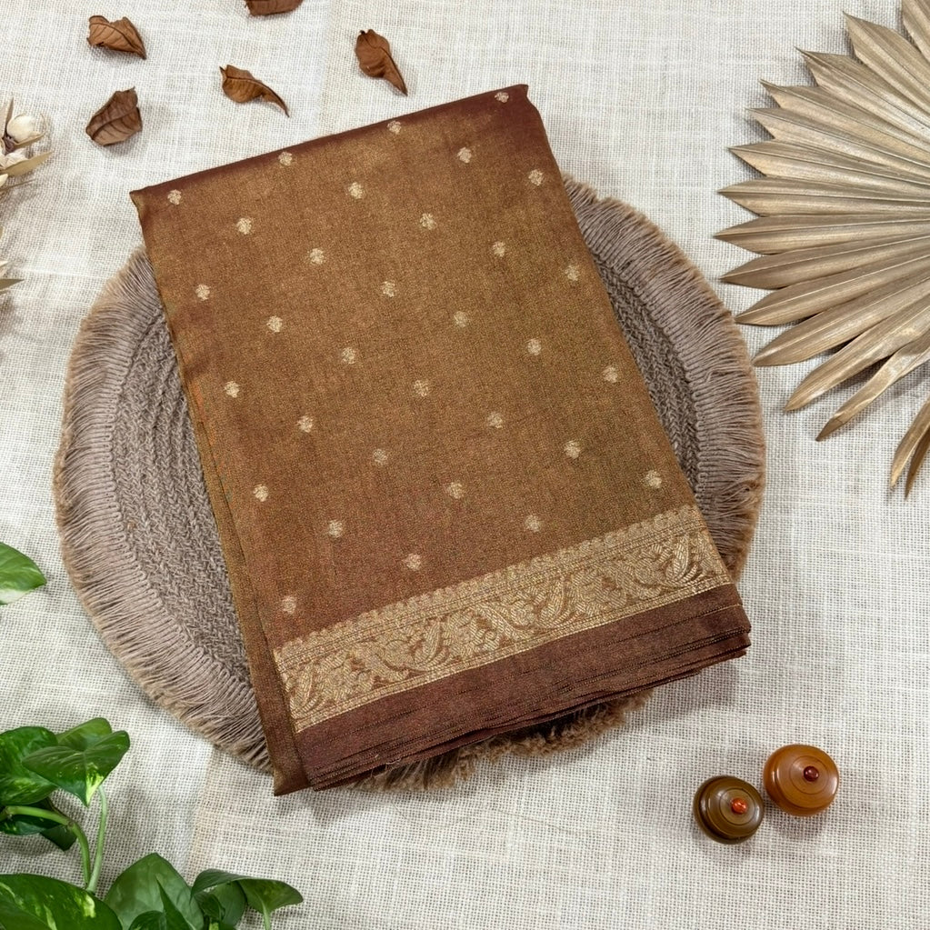 Metallic Copper Brown Tissue Silk Saree