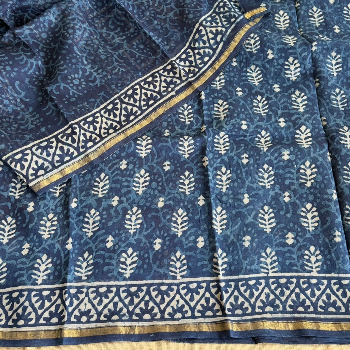 Indigo Pure Chanderi Silk Cotton Saree