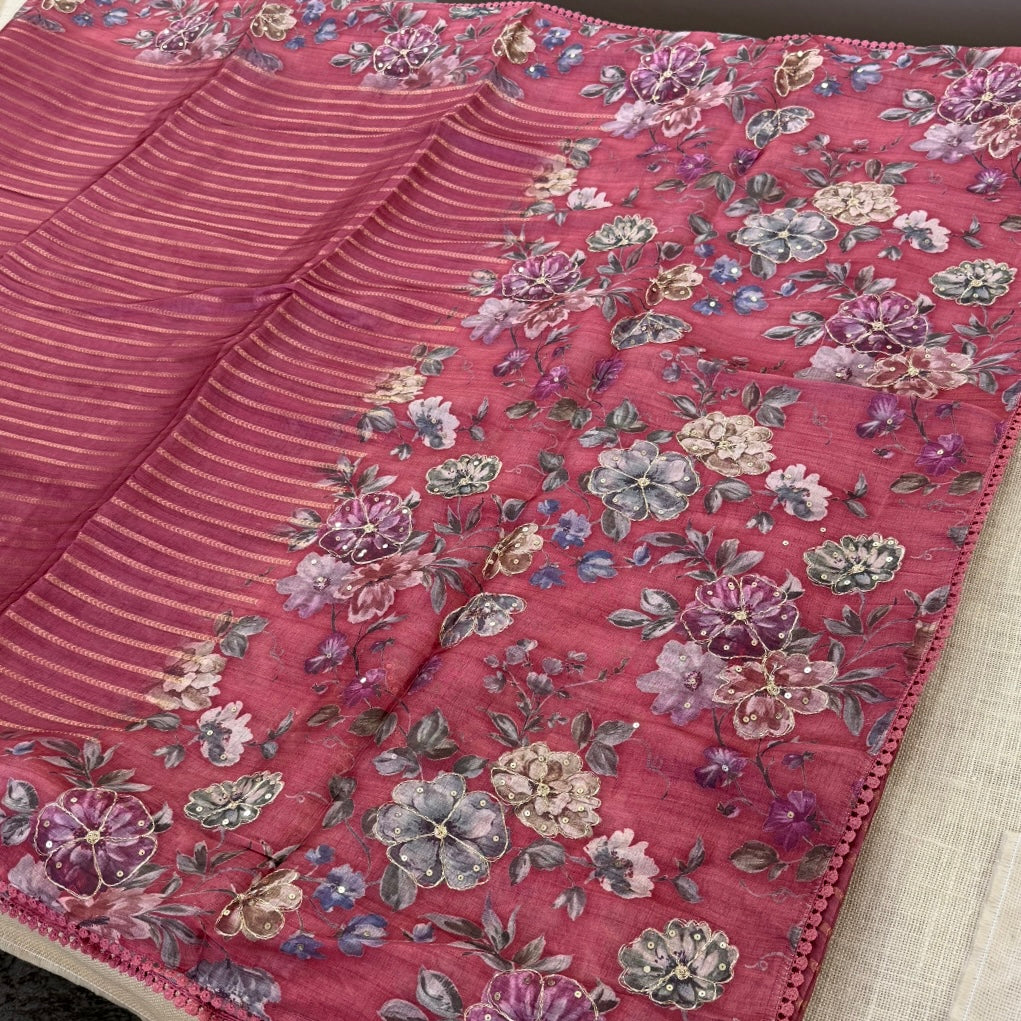 Vintage Rose Floral Fancy Saree