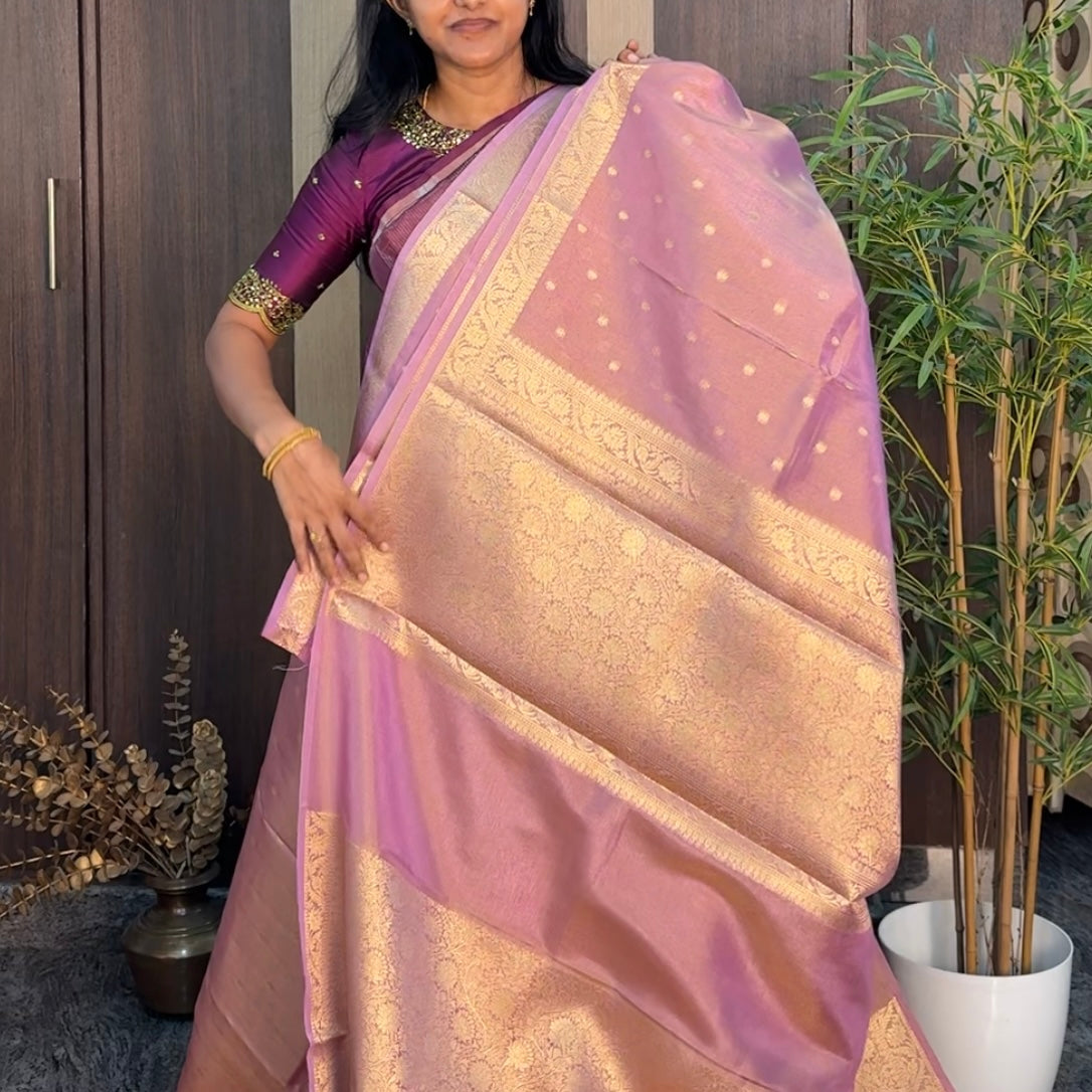 Dreamy Metallic Lilac Tissue Silk Saree