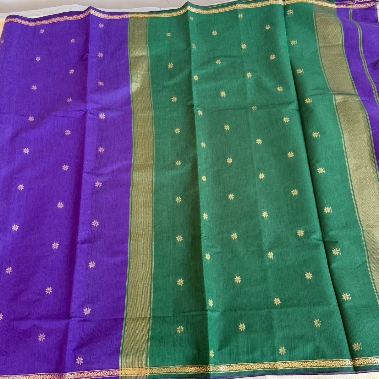 Purple with Green Maheshwari pure cotton saree