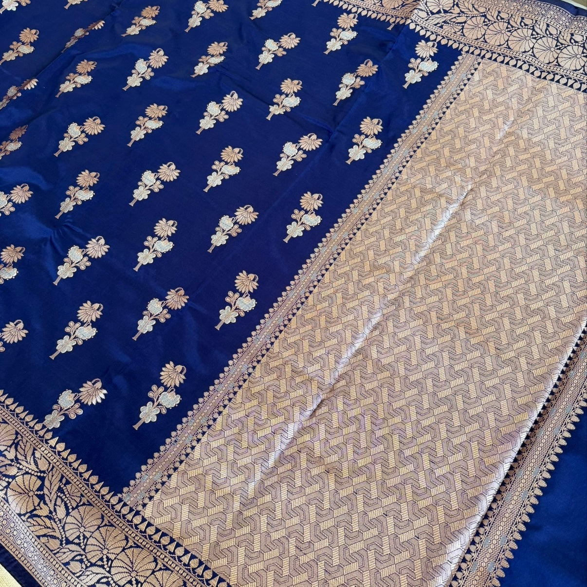 Midnight Blue Banarasi Russian Silk Saree
