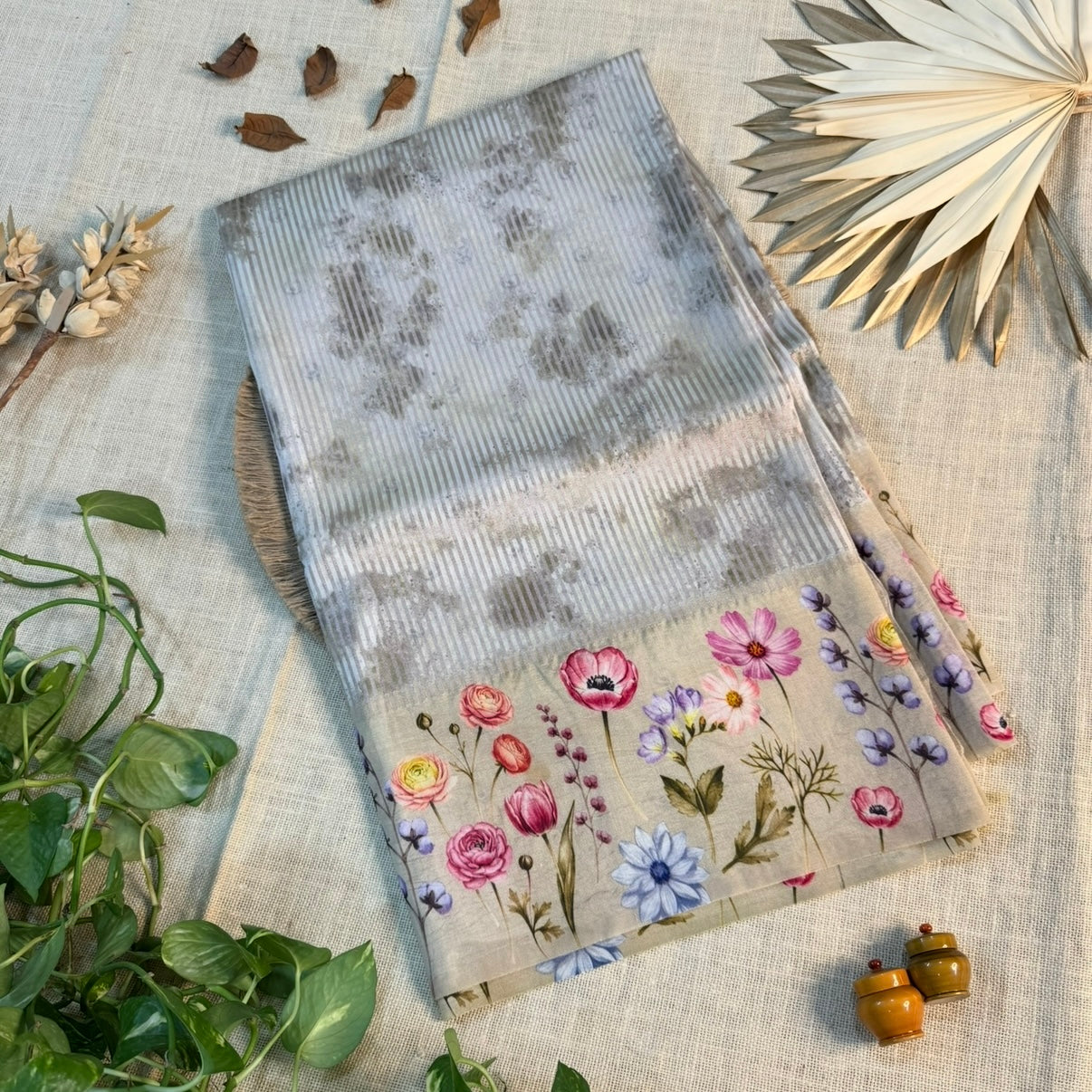 Olive Puna Silk Tissue Digital Print Saree