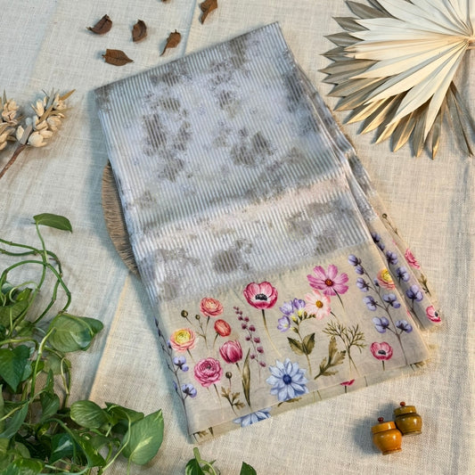 Olive Puna Silk Tissue Digital Print Saree