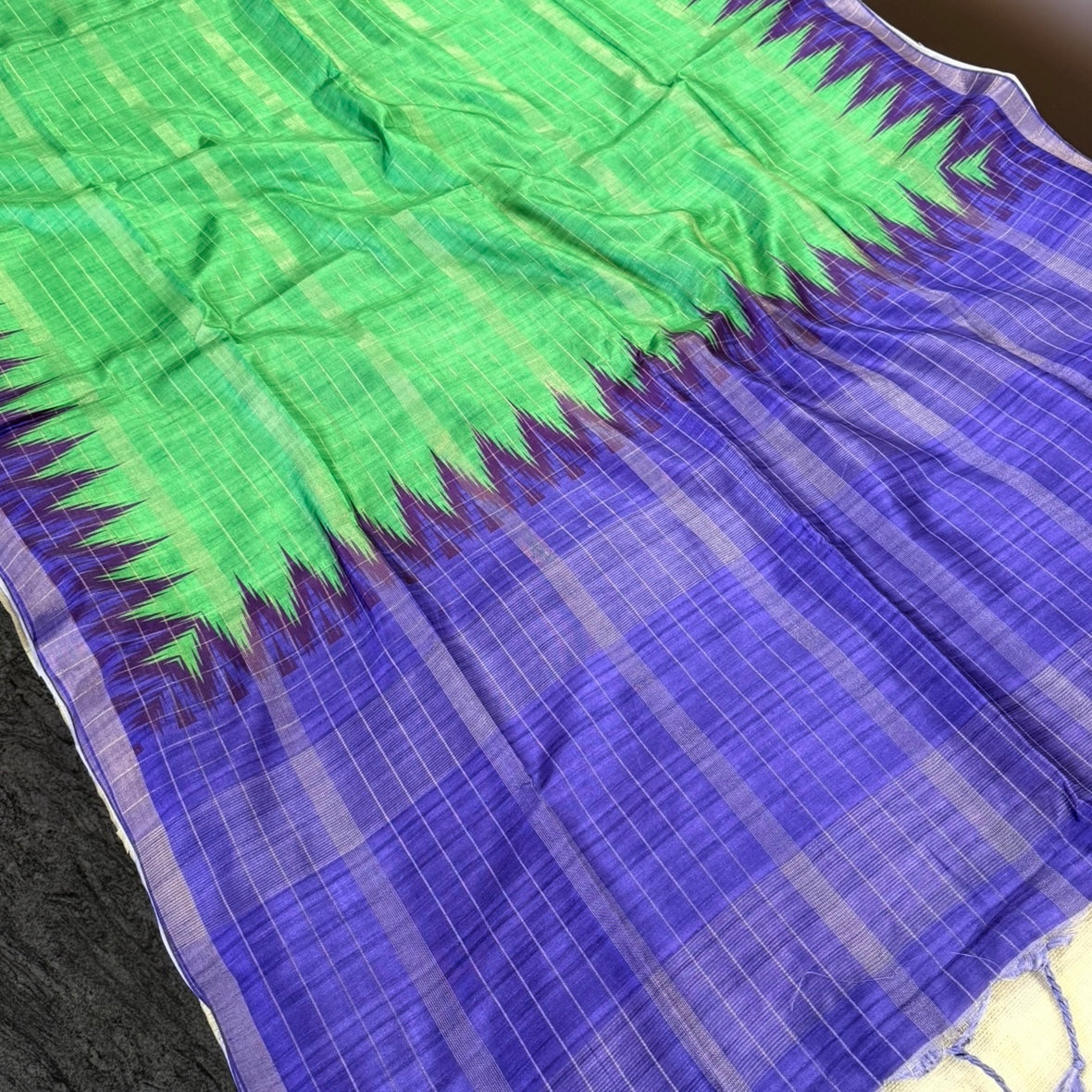 Parrot Green with Violet Purple Semi Tussar Saree