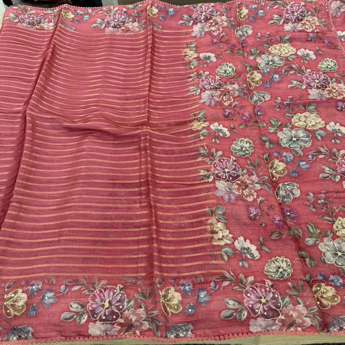 Vintage Rose Floral Fancy Saree