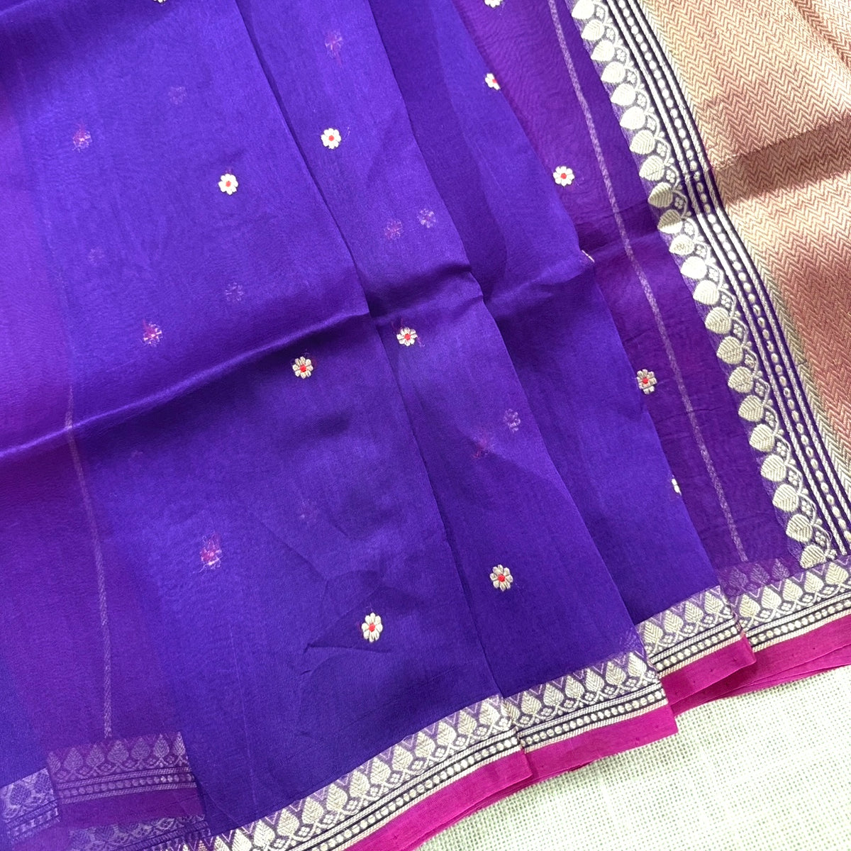 Purple with Pink Pure Kora Silk Saree