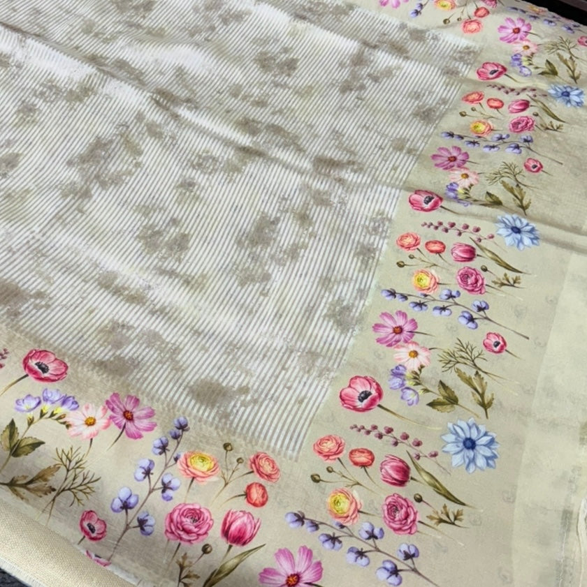 Olive Puna Silk Tissue Digital Print Saree