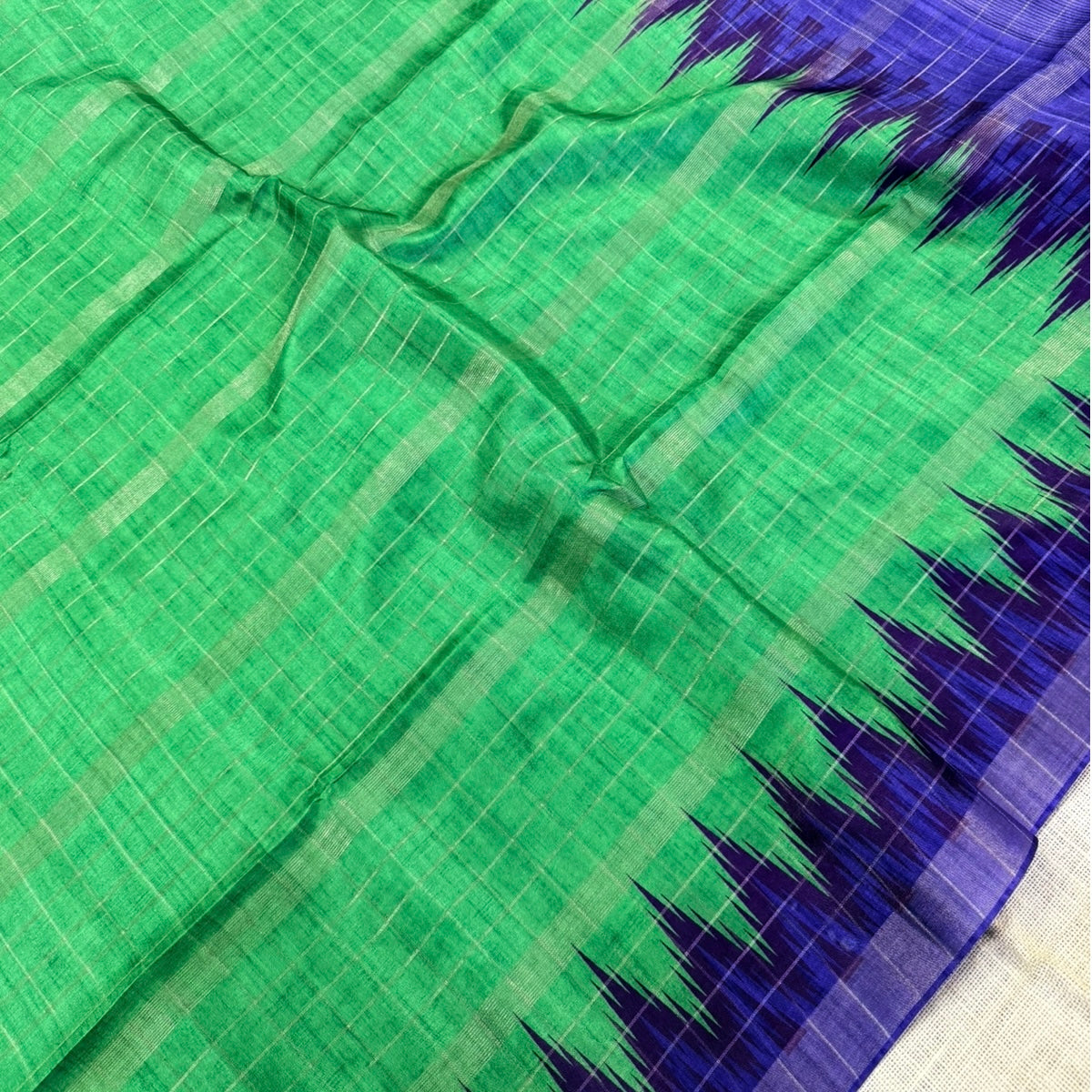 Parrot Green with Violet Purple Semi Tussar Saree