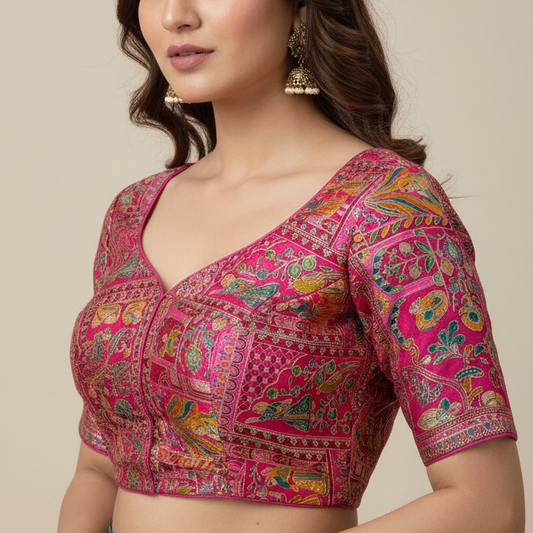 Pink Designer Embroidery Crepe Blouse Fabric